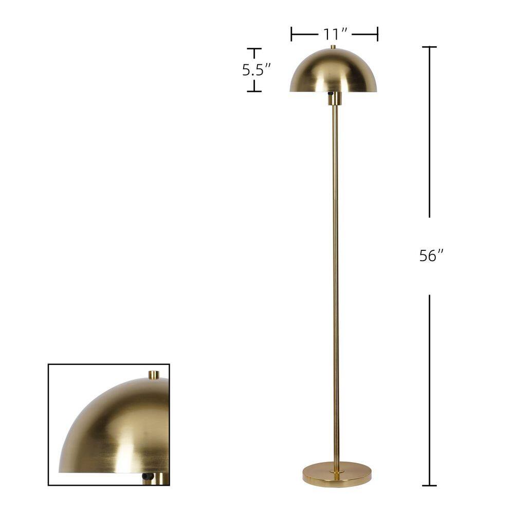  Vega 56 In. Brushed Gold 1-Light Standard Floor Lamp With Metal Dome Shade