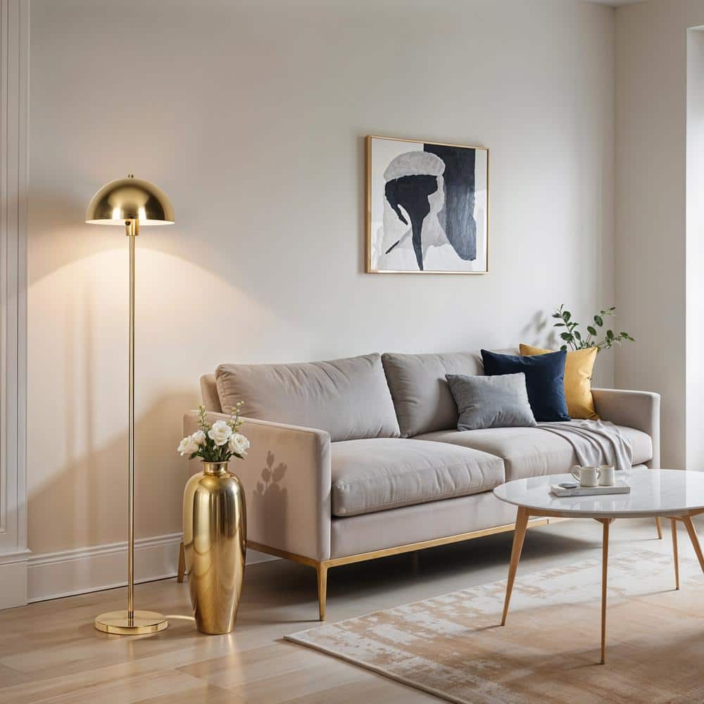  Vega 56 In. Brushed Gold 1-Light Standard Floor Lamp With Metal Dome Shade
