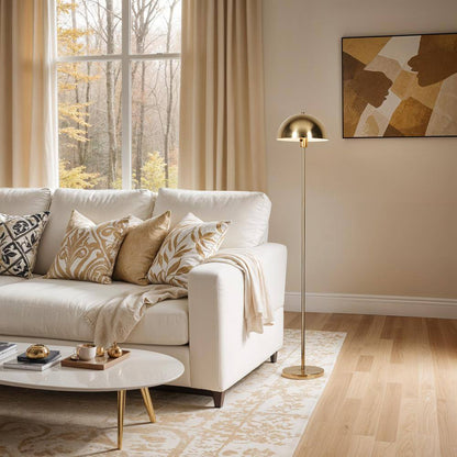  Vega 56 In. Brushed Gold 1-Light Standard Floor Lamp With Metal Dome Shade