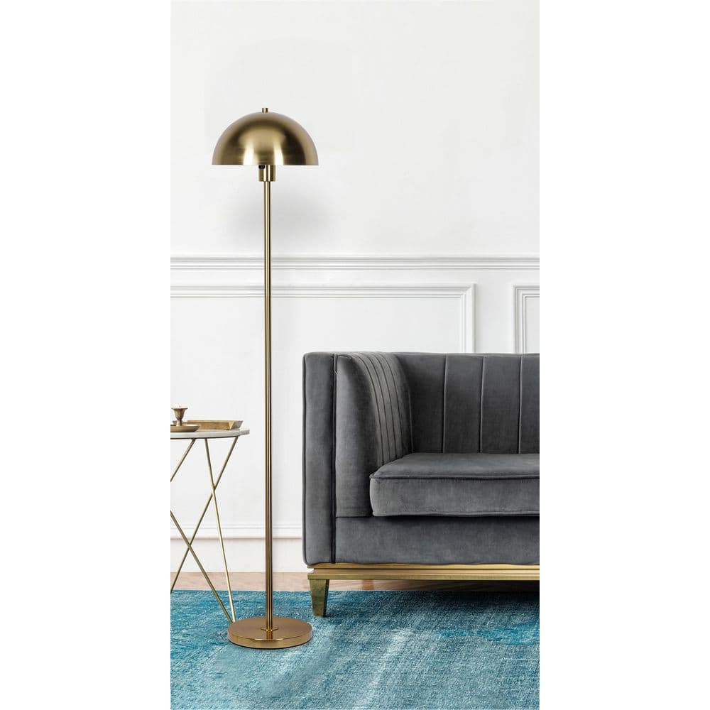  Vega 56 In. Brushed Gold 1-Light Standard Floor Lamp With Metal Dome Shade