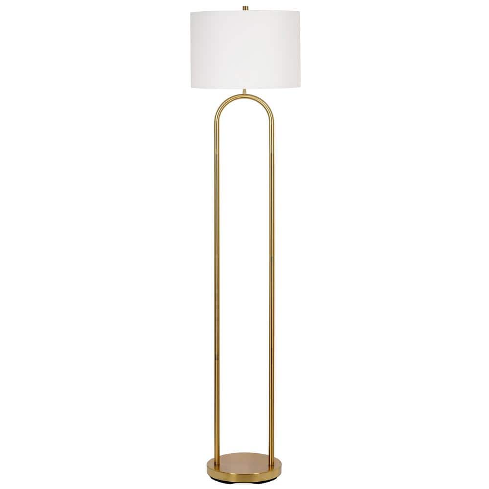  Isla 64 In. Brushed Gold 1-Light Standard Floor Lamp With Linen Drum Shade
