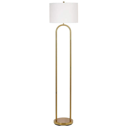 Isla 64 In. Brushed Gold 1-Light Standard Floor Lamp With Linen Drum Shade