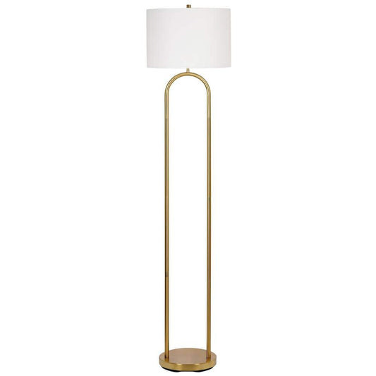  Isla 64 In. Brushed Gold 1-Light Standard Floor Lamp With Linen Drum Shade
