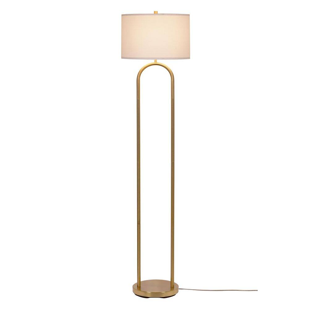  Isla 64 In. Brushed Gold 1-Light Standard Floor Lamp With Linen Drum Shade