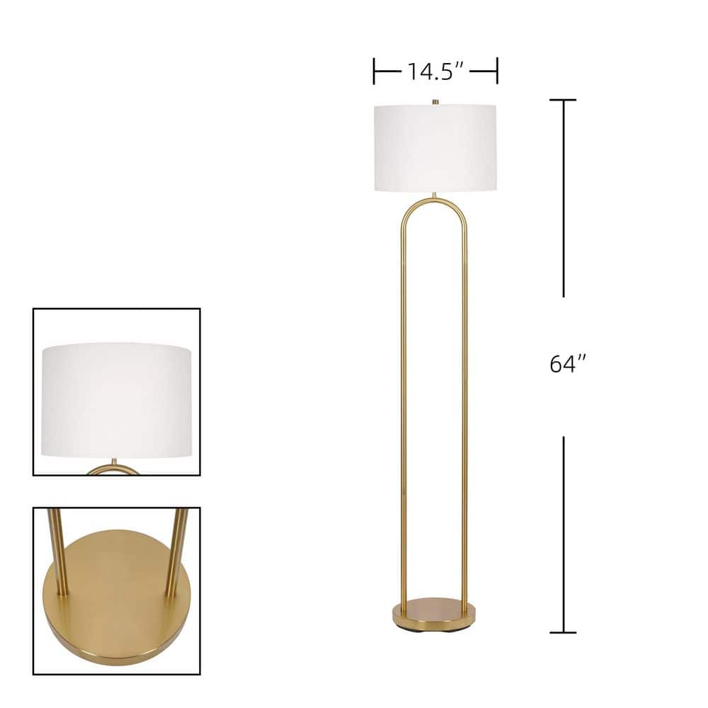  Isla 64 In. Brushed Gold 1-Light Standard Floor Lamp With Linen Drum Shade
