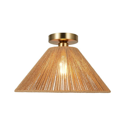  Twine 16 In. 1-Light Brushed Gold Semi-Flush Mount With Rattan Shade