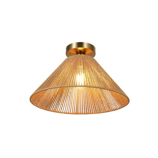  Twine 16 In. 1-Light Brushed Gold Semi-Flush Mount With Rattan Shade