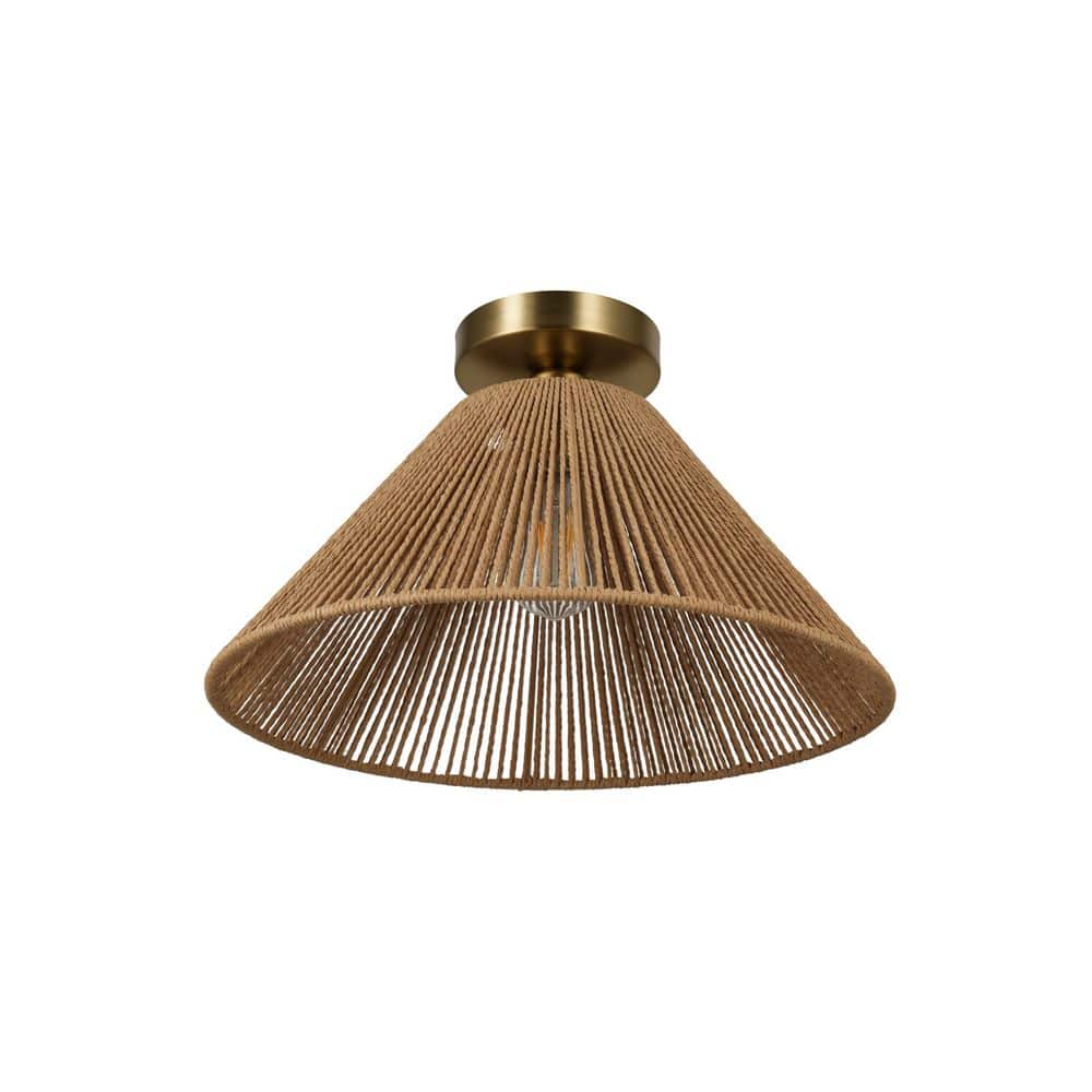  Twine 16 In. 1-Light Brushed Gold Semi-Flush Mount With Rattan Shade