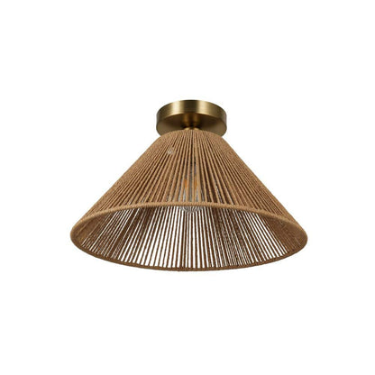  Twine 16 In. 1-Light Brushed Gold Semi-Flush Mount With Rattan Shade