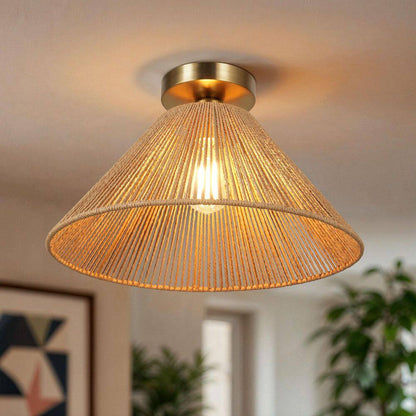  Twine 16 In. 1-Light Brushed Gold Semi-Flush Mount With Rattan Shade