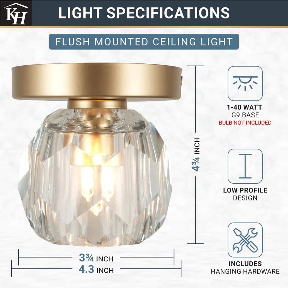  Cheateau 4.3 In. 1-Light Brushed Gold Flush Mount With Clear Glass Shade