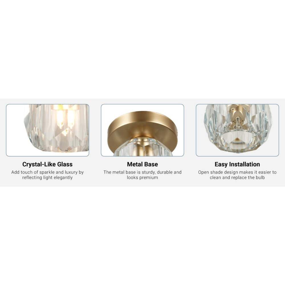  Cheateau 4.3 In. 1-Light Brushed Gold Flush Mount With Clear Glass Shade