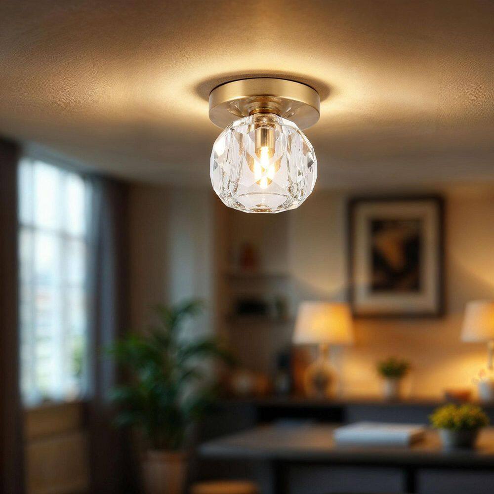  Cheateau 4.3 In. 1-Light Brushed Gold Flush Mount With Clear Glass Shade