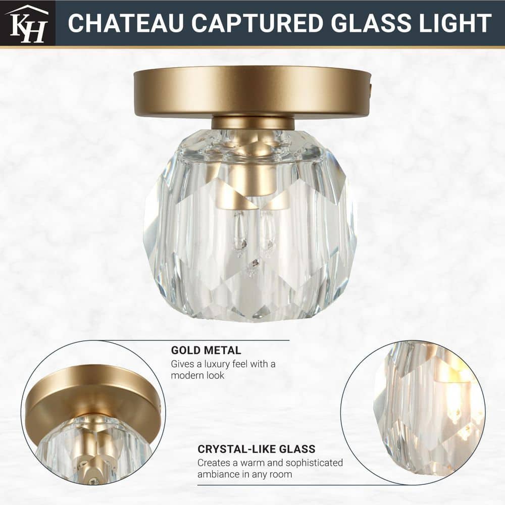  Cheateau 4.3 In. 1-Light Brushed Gold Flush Mount With Clear Glass Shade