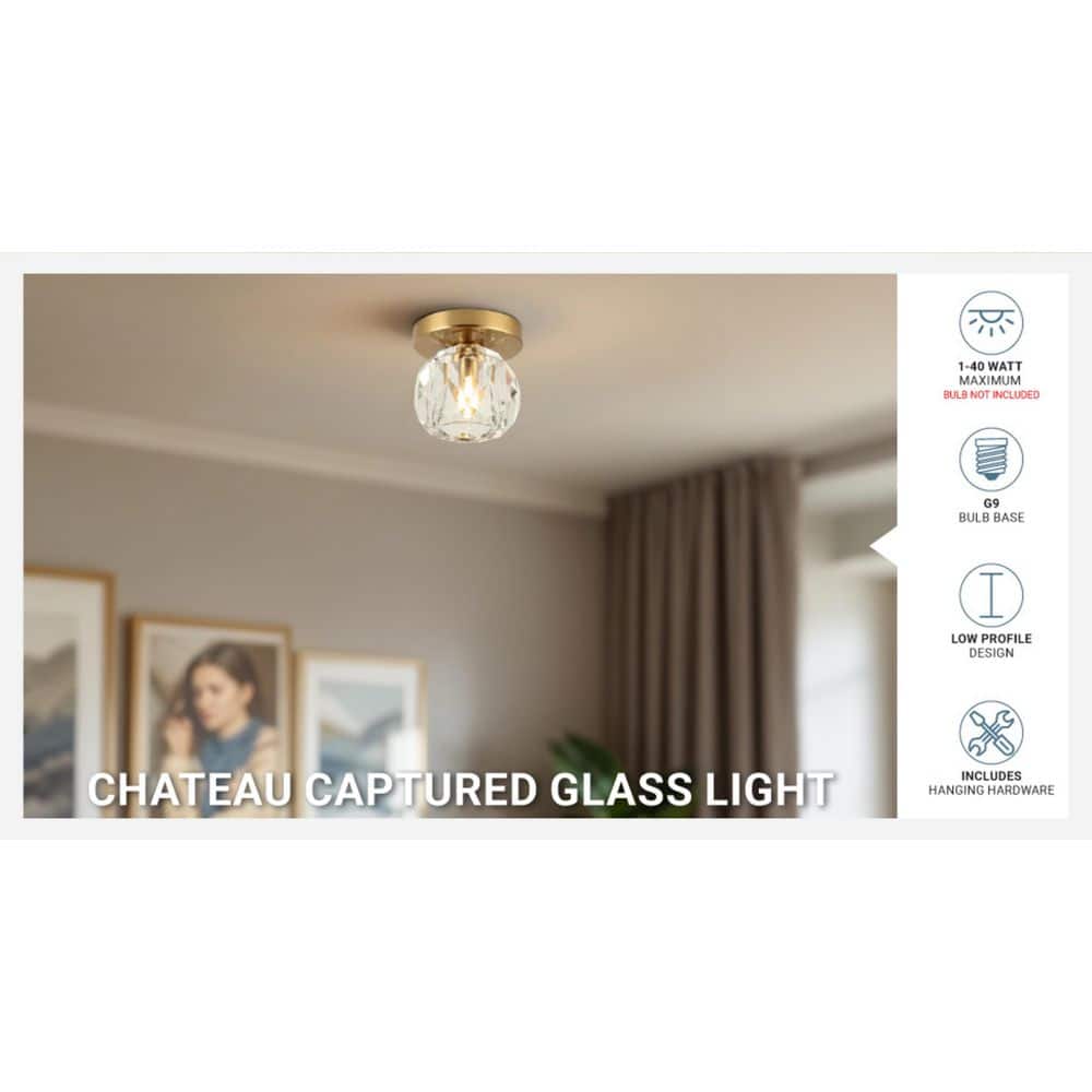  Cheateau 4.3 In. 1-Light Brushed Gold Flush Mount With Clear Glass Shade
