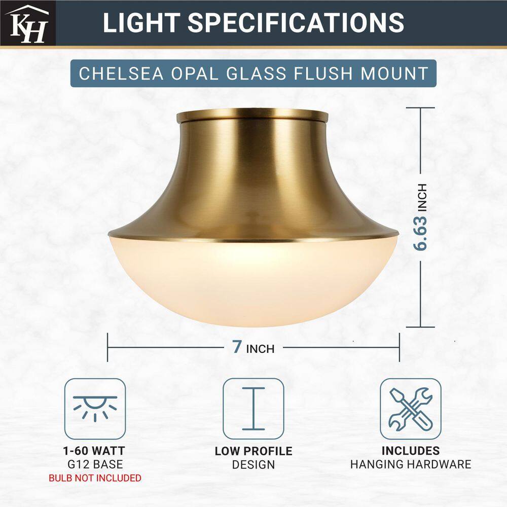  Chelsea 7 In. 1-Light Brushed Gold Flush Mount With Frosted Glass Shade