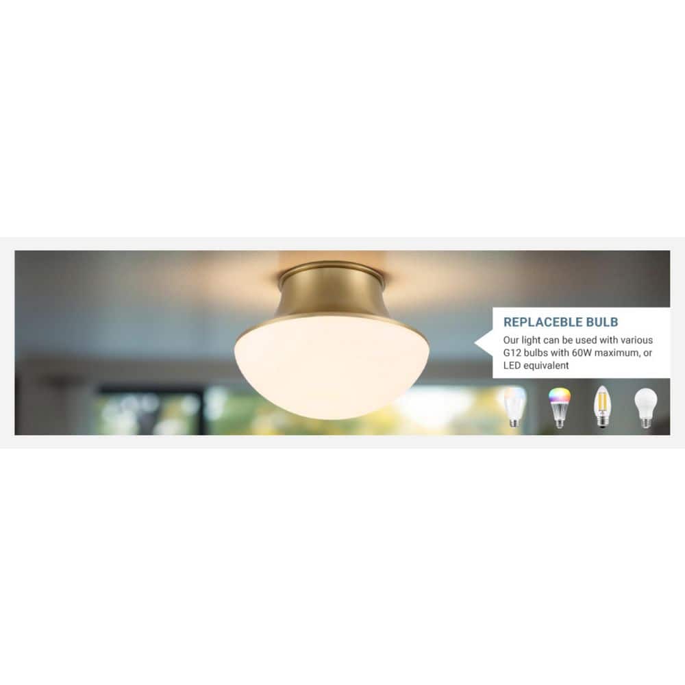  Chelsea 7 In. 1-Light Brushed Gold Flush Mount With Frosted Glass Shade