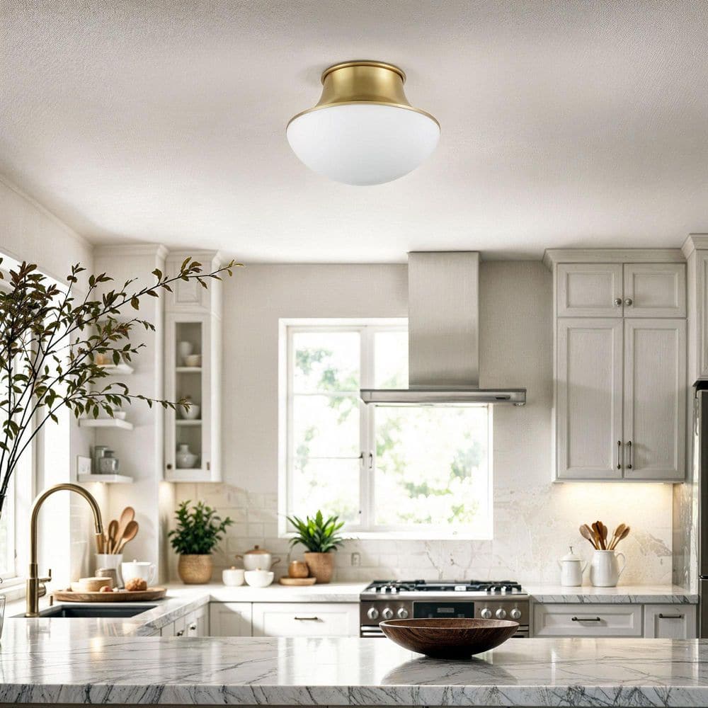  Chelsea 7 In. 1-Light Brushed Gold Flush Mount With Frosted Glass Shade