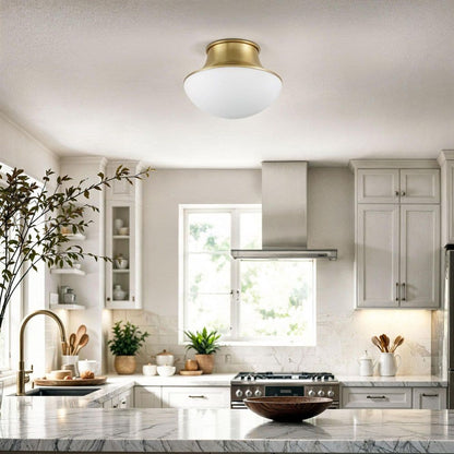  Chelsea 7 In. 1-Light Brushed Gold Flush Mount With Frosted Glass Shade