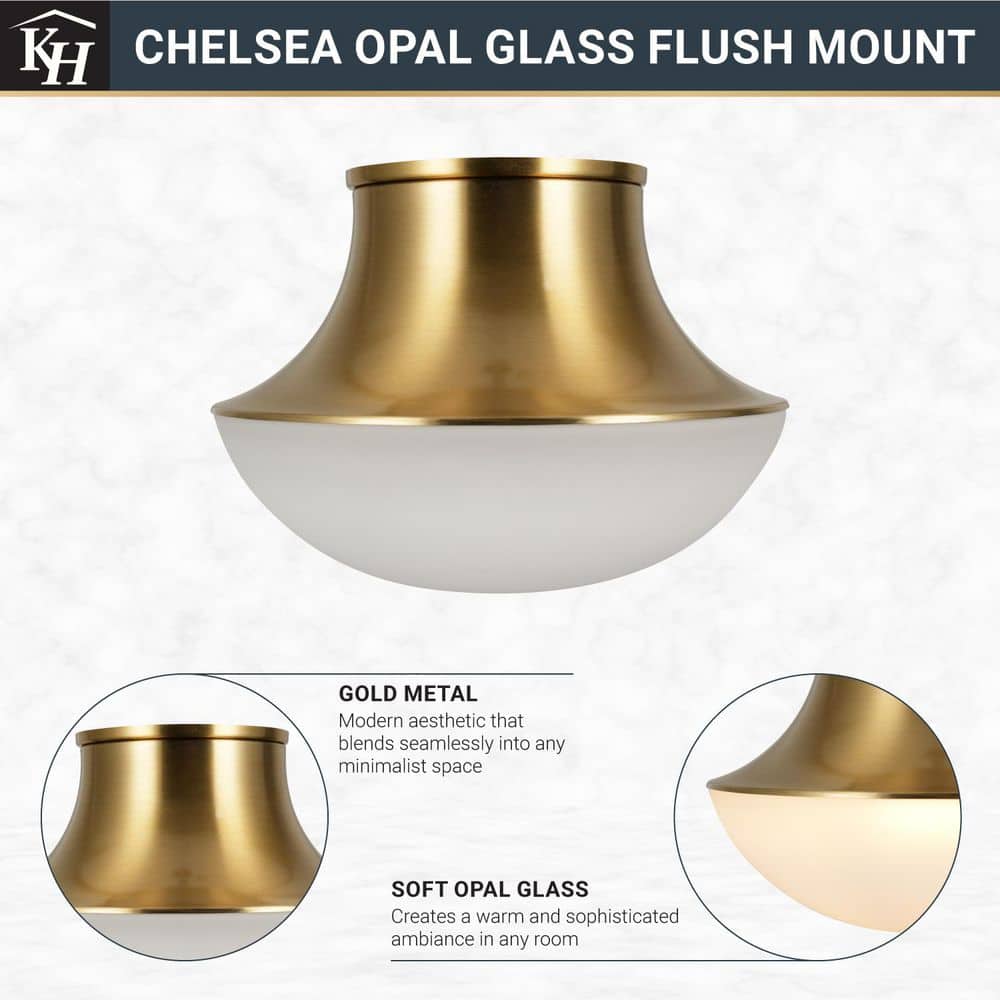  Chelsea 7 In. 1-Light Brushed Gold Flush Mount With Frosted Glass Shade