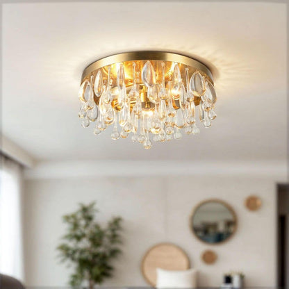  Cascade 13 In. 3-Light Brushed Gold Flush Mount With Crystal Shade