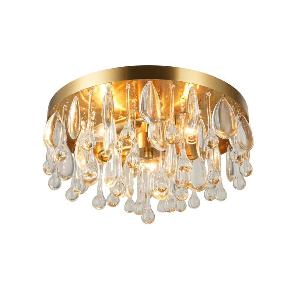  Cascade 13 In. 3-Light Brushed Gold Flush Mount With Crystal Shade