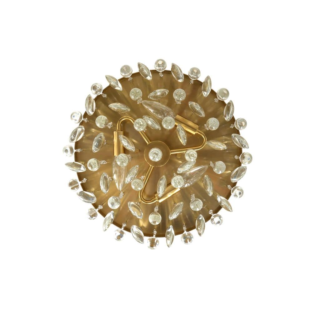  Cascade 13 In. 3-Light Brushed Gold Flush Mount With Crystal Shade