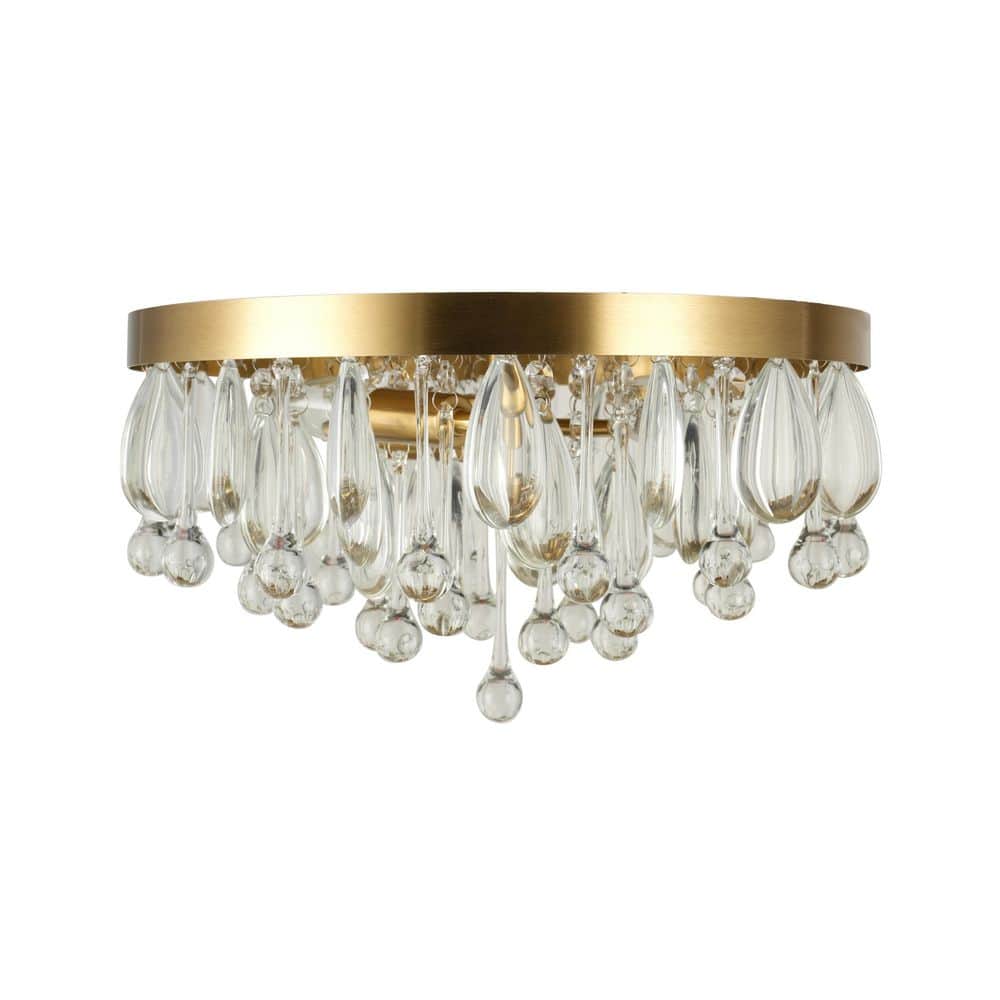  Cascade 13 In. 3-Light Brushed Gold Flush Mount With Crystal Shade