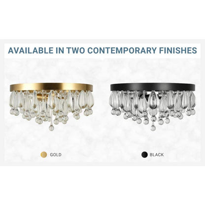  Cascade 13 In. 3-Light Brushed Gold Flush Mount With Crystal Shade