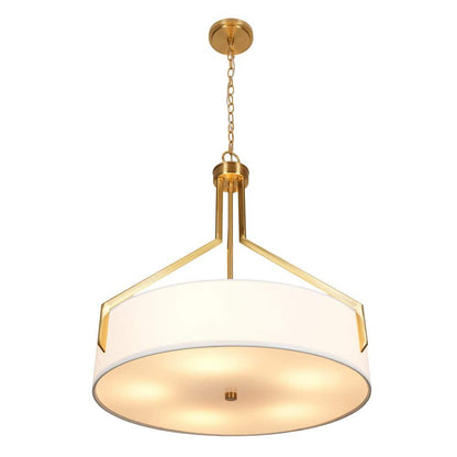  Thayne 300-Watt 5-Light Brushed Gold Drum Pendant Light With Fabric Shade