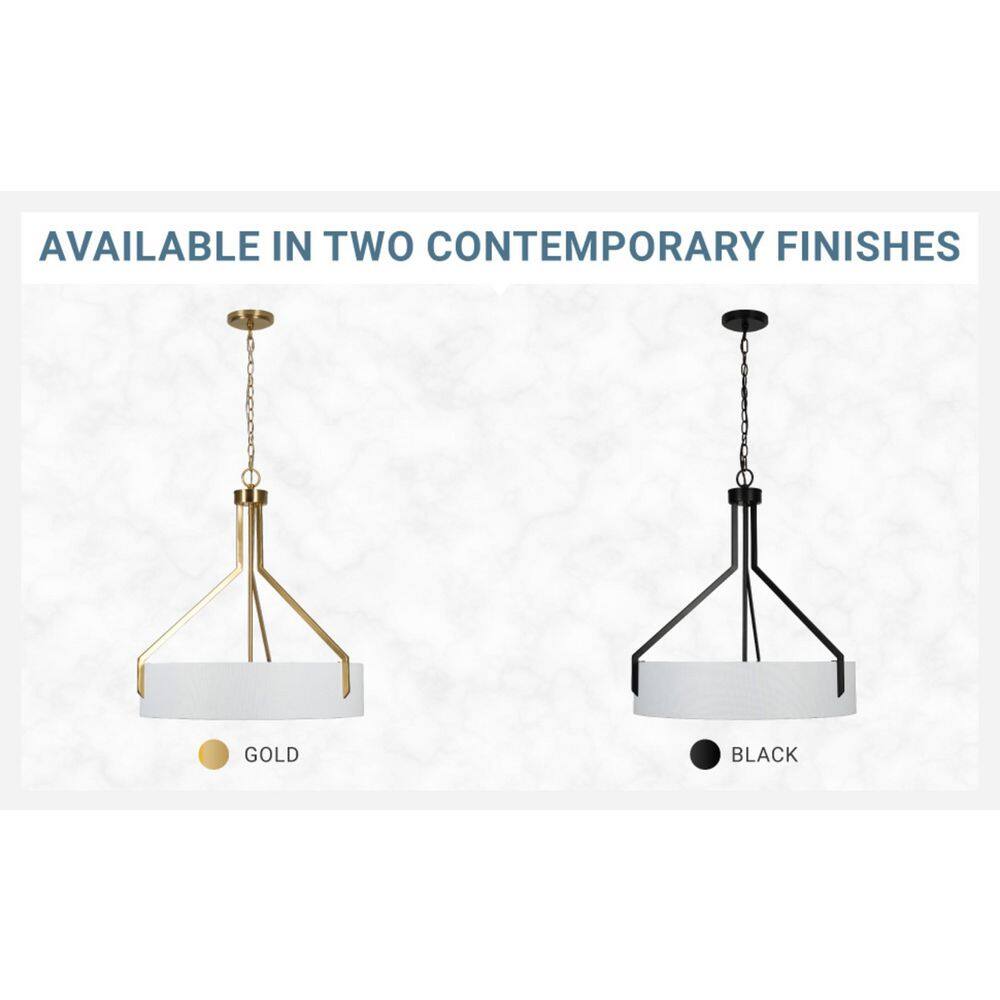  Thayne 300-Watt 5-Light Brushed Gold Drum Pendant Light With Fabric Shade