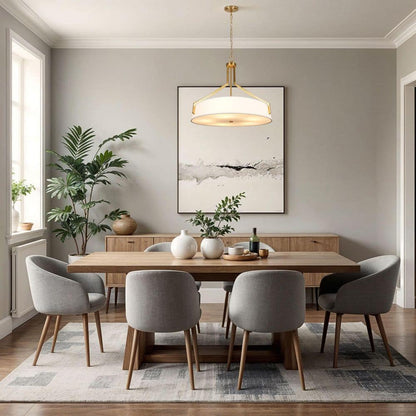  Thayne 300-Watt 5-Light Brushed Gold Drum Pendant Light With Fabric Shade
