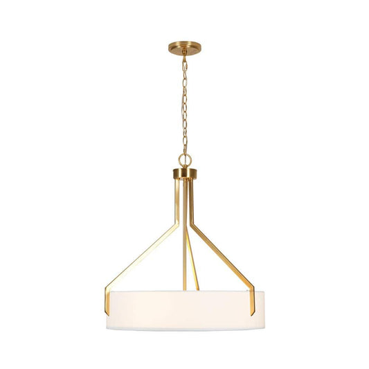 Thayne 300-Watt 5-Light Brushed Gold Drum Pendant Light With Fabric Shade