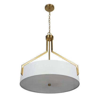  Thayne 300-Watt 5-Light Brushed Gold Drum Pendant Light With Fabric Shade