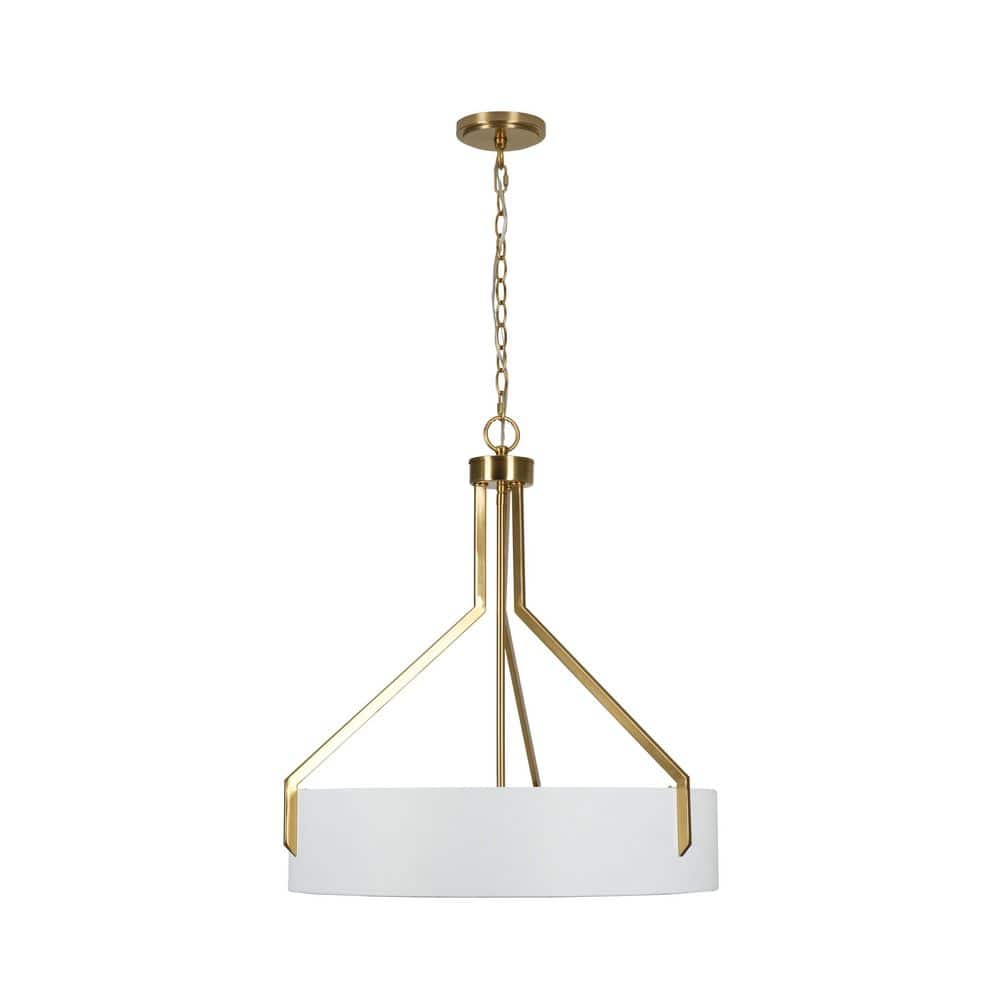  Thayne 300-Watt 5-Light Brushed Gold Drum Pendant Light With Fabric Shade