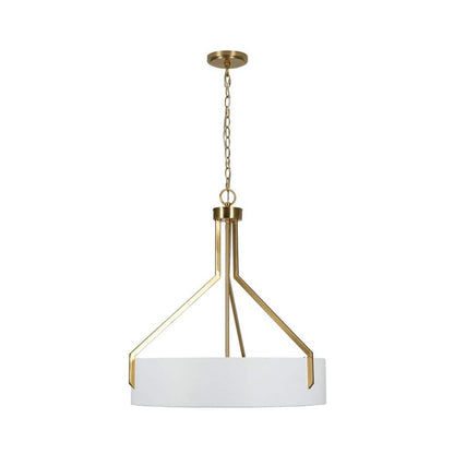  Thayne 300-Watt 5-Light Brushed Gold Drum Pendant Light With Fabric Shade
