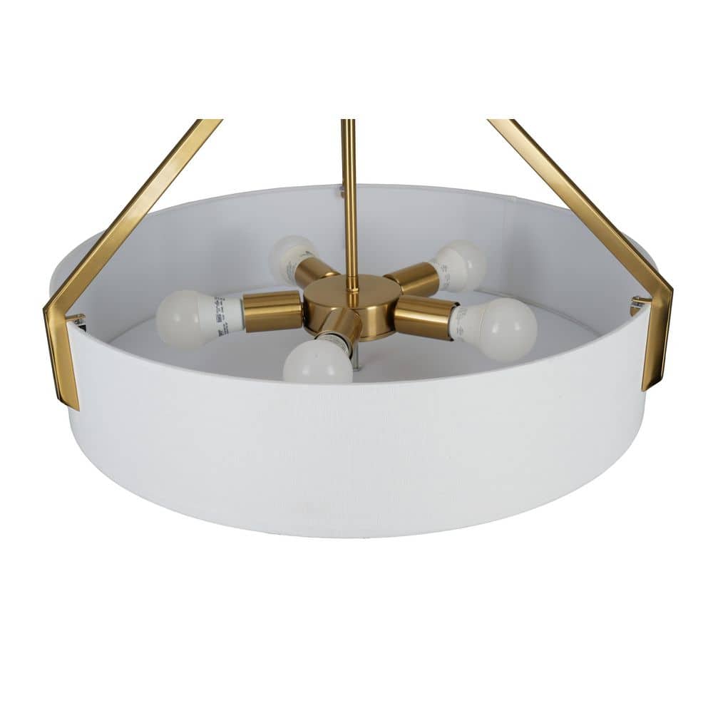  Thayne 300-Watt 5-Light Brushed Gold Drum Pendant Light With Fabric Shade