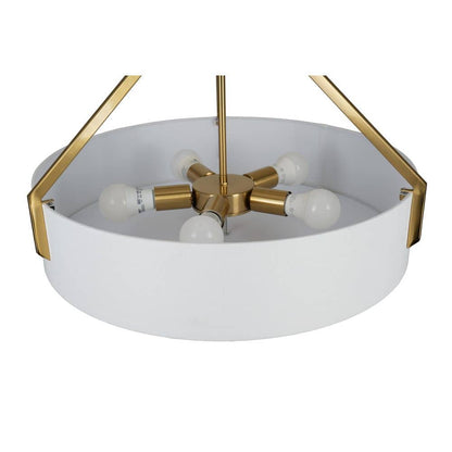  Thayne 300-Watt 5-Light Brushed Gold Drum Pendant Light With Fabric Shade