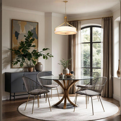  Thayne 300-Watt 5-Light Brushed Gold Drum Pendant Light With Fabric Shade