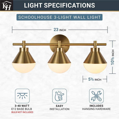  Schoolhouse 5 In. 3-Light Brushed Gold Vanity Light