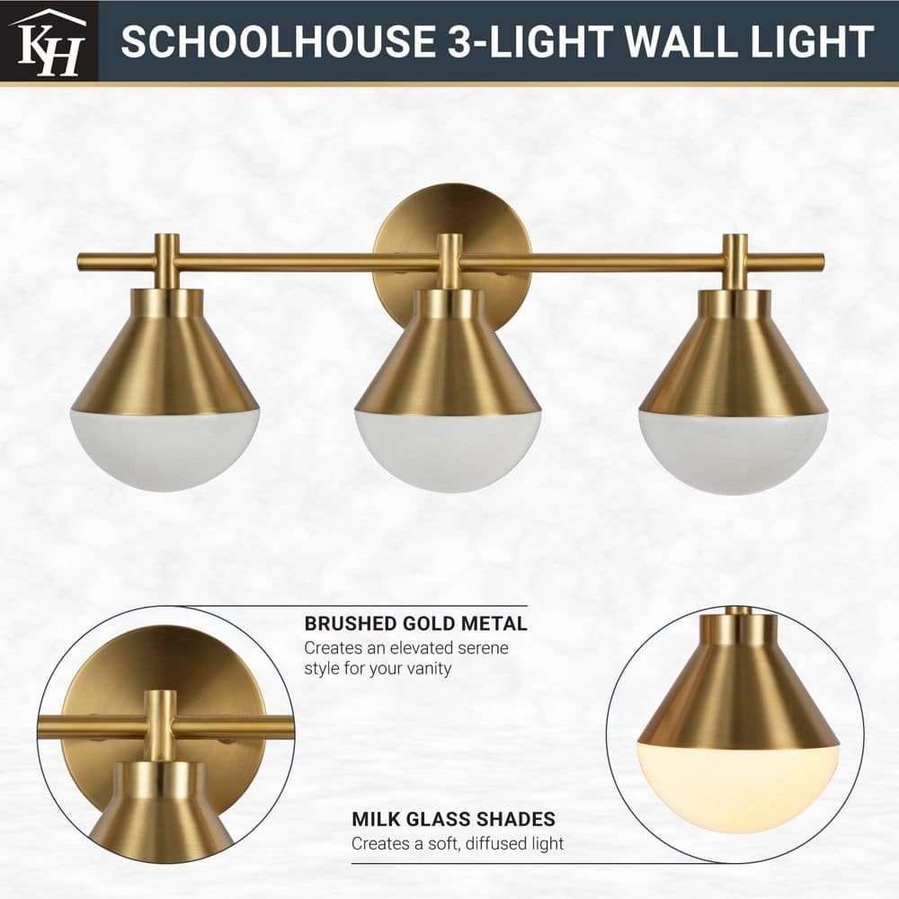  Schoolhouse 5 In. 3-Light Brushed Gold Vanity Light