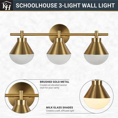  Schoolhouse 5 In. 3-Light Brushed Gold Vanity Light