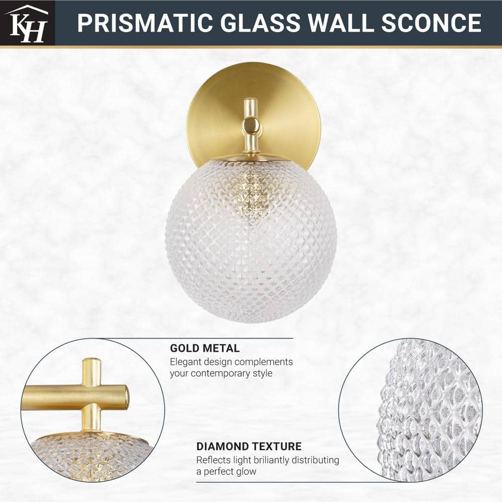  Prismatic 6 In. 1-Light Brushed Gold Wall Sconces With Globe Shade