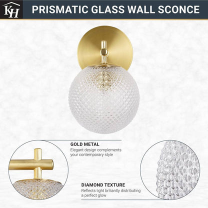  Prismatic 6 In. 1-Light Brushed Gold Wall Sconces With Globe Shade