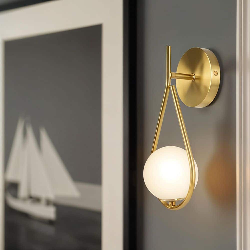  Teardrop 5 In. 1-Light Brushed Gold Wall Sconces With Globe Shade