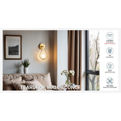  Teardrop 5 In. 1-Light Brushed Gold Wall Sconces With Globe Shade