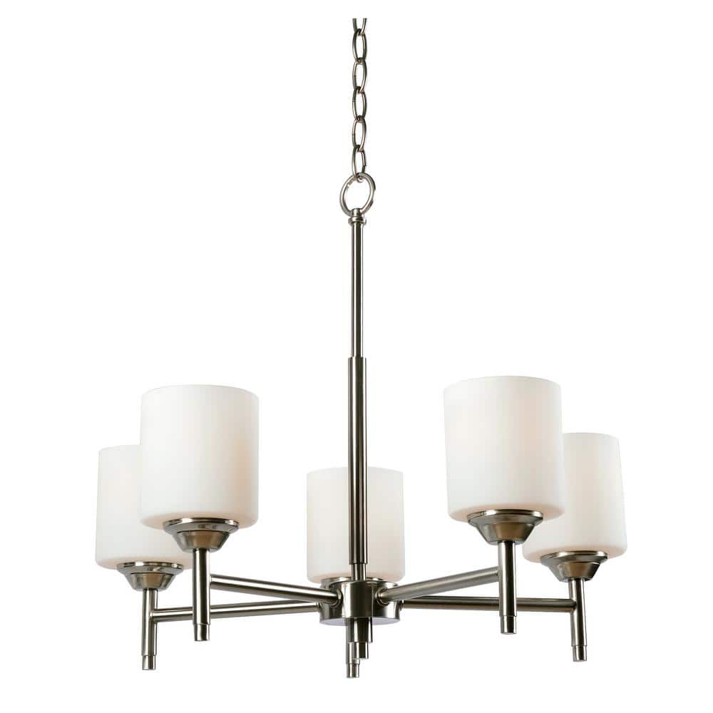  Logan 5-Light Brushed Steel Chandelier With Glass Shade