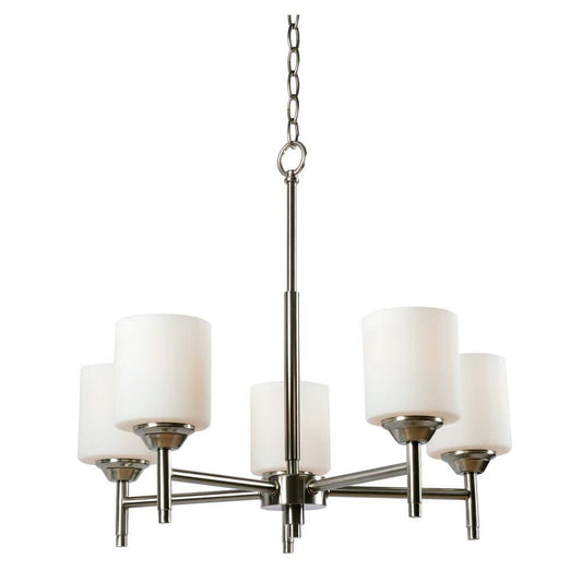  Logan 5-Light Brushed Steel Chandelier With Glass Shade