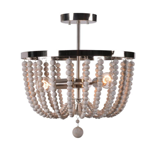  Dumas 15.93 In. 3-Light Brushed Steel Semi-Flush Mount With Wood/Bamboo Shade