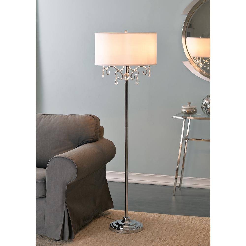  Lucille 59 In. Chrome Floor Lamp With Crystal Accents
